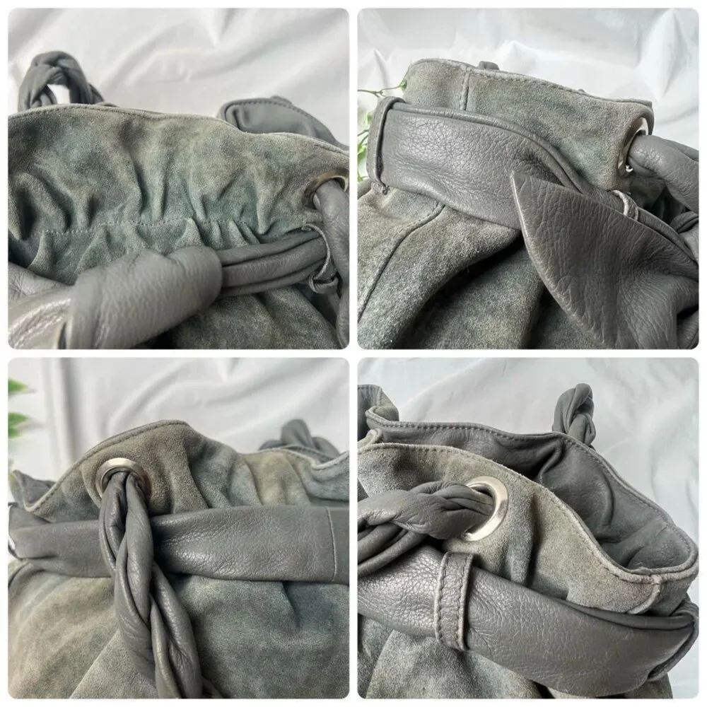 Furla | Grey Suede & Bow Accent Braided Strap Shoulder Shoulder Bag, Vintage Y2K